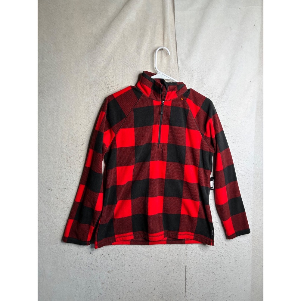 Eddie Bauer Womens PM Quest Fleece 1/4 Zip Red Black Buffalo Plaid 1825 NEW